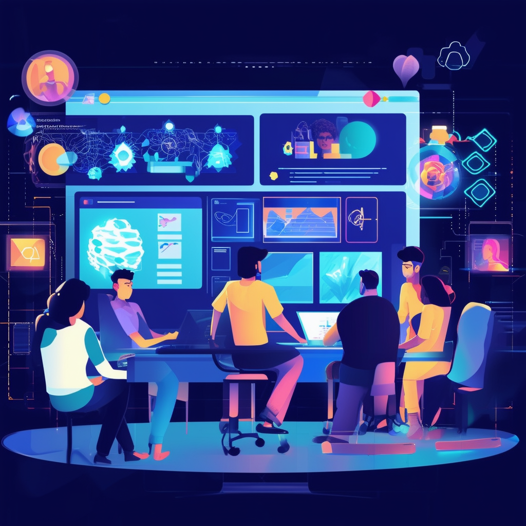 A team collaborating on a digital artwork project,